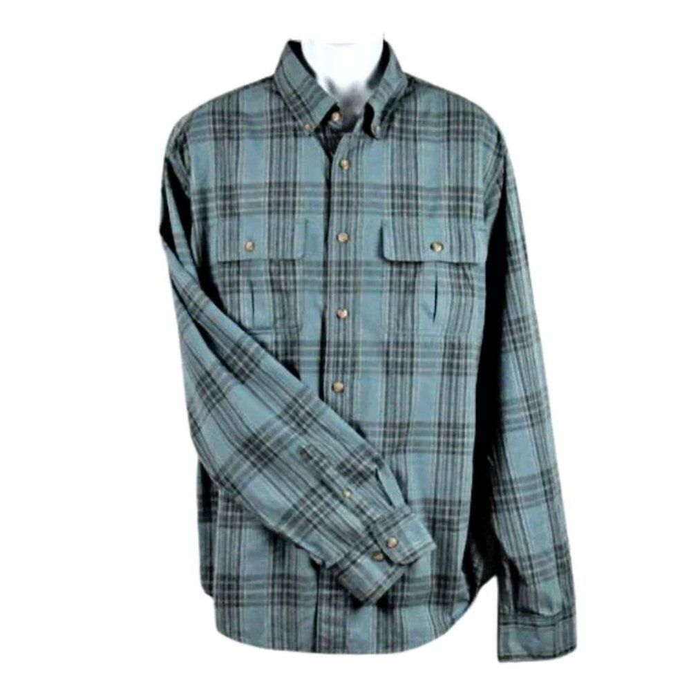Long Sleeve Button Down Shirt Breast Pocket Eddie Bauer Blue Plaid Men's Sz XXL